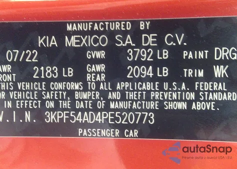 2023 Kia Forte Gt-Line из США, поврежденный, VIN 3KPF54AD4PE520773